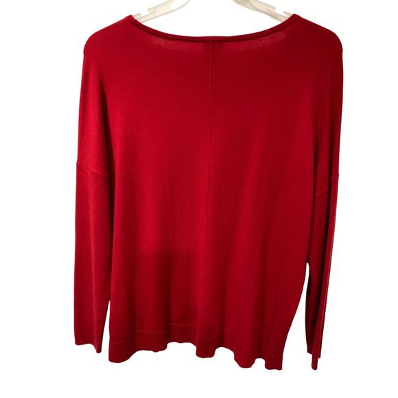 Chico's Red Cashmere/Rayon pullover Boat Neck Long Sleeve Holiday Sweater 8/10 - Picture 3 of 4